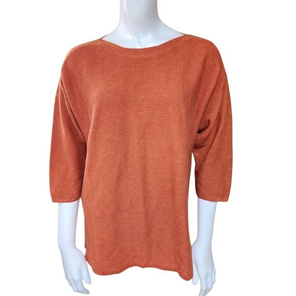 Chico's Orange Ribbed 3/4 Sleeve Sweater (2) - Picture 2 of 6